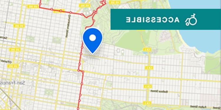 Map of Muni route near U C S F Laurel Village, located closest to the Presidio Avenue and California Street stop on the 43 Masonic route, which runs from Fort Mason to Munich Street and Geneva Avenue via the Presidio.